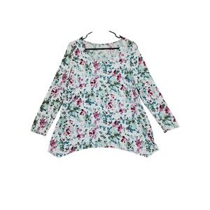 Pure Jill‎ Tunic Top LP Women Red Blue Floral Dipped Hem A-Line Cotton Modal